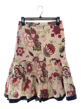 Vintage Y2K Era Ann Taylor 100% Cotton Floral Tiered Midi Skirt - Pink & Cream 0